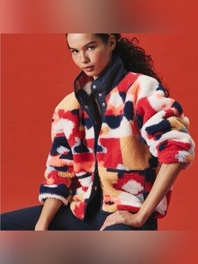 FREE PEOPLE  Movement Hit The Slopes Printed Fleece Jacket Sunset  L  NWOT